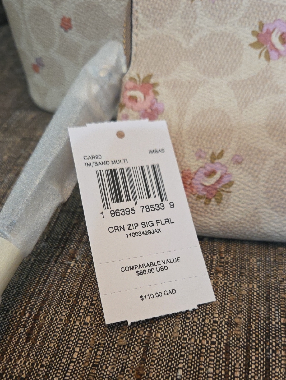 COACH Beige Floral Signature Tote with Pink Leather Handles w/ Matching Wristlet - Picture 10 of 12